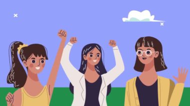 Bir grup mutlu genç kız kampta kutlama yapıyor.