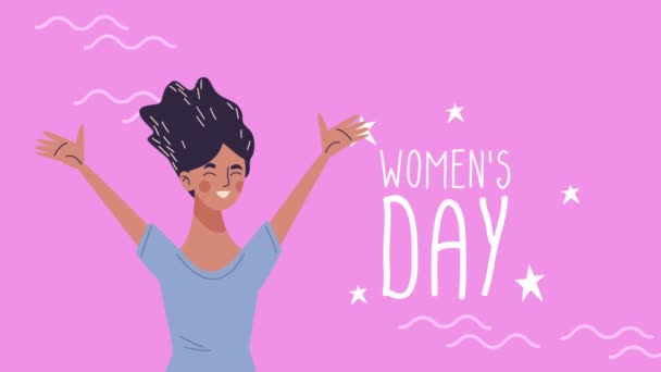 Happy womens day lettering card with — Stock Video