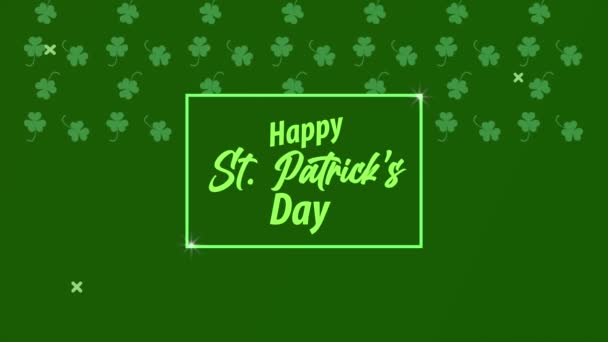 Feliz santo patricks dia lettering em trevos padrão — Vídeo de Stock