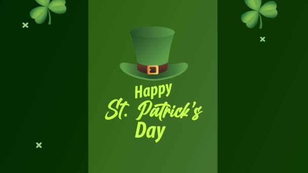 Happy saint patricks day lettering with leprechaun tophat and clovers — Stock Video