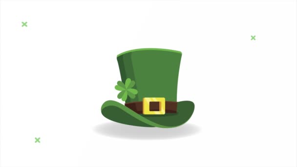 Tarjeta de día feliz santo patricks con tophat duende y trébol — Vídeos de Stock