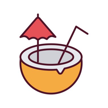 Hindistan cevizi tropikal kokteyl düz stil simgesi