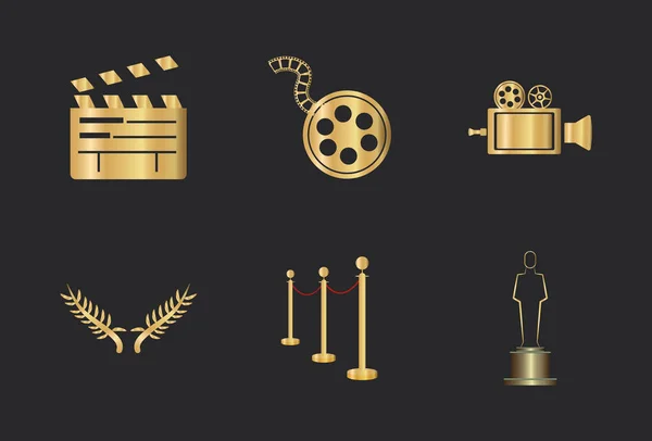 Paquet de six prix d'or académie mis icônes — Image vectorielle