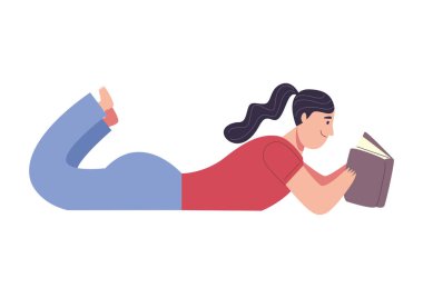 Okuyucu kadın kitap okuyor, karakter yatıyor.