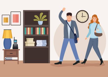 Ofis karakterlerine geri dönen iş çifti