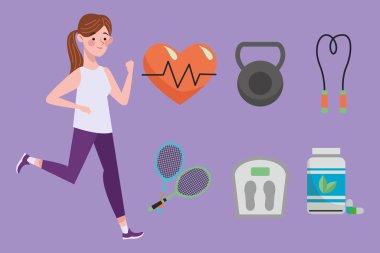 6 sağlıklı yaşam tarzı simgesiyle koşan kadın