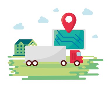 Tablet dağıtım simgelerine sahip kamyon