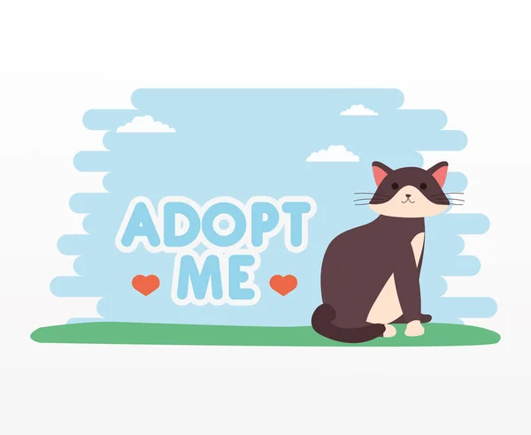 Adopter moi lettrage avec mignon chat et coeurs — Image vectorielle