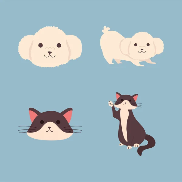 Χαριτωμένα σκυλάκια γαλλικά κανίς και γάτες χαρακτήρες — Διανυσματικό Αρχείο