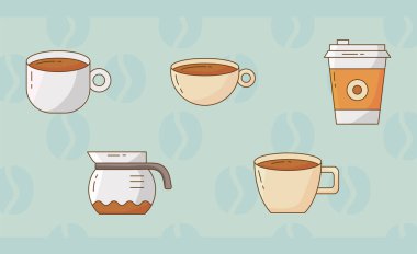 Beş lezzetli kahve seti ikonu demeti