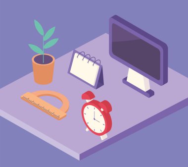 iş yeri ekipman simgeleri masada