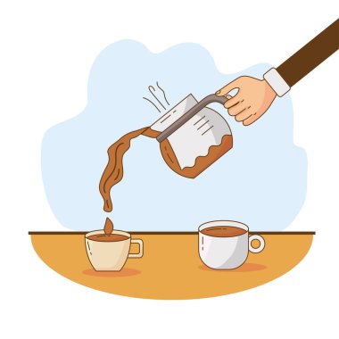 Çaydanlık ve fincanda el kaldırma kahvesi.