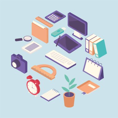 iş yeri ekipman simgeleri demeti