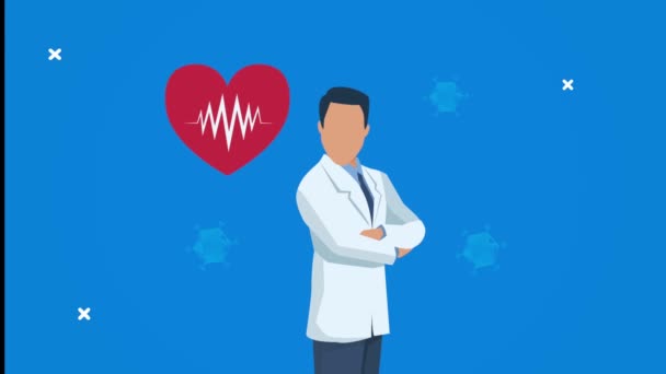 Covid19 viruspartiklar med läkare och hjärta kardio — Stockvideo