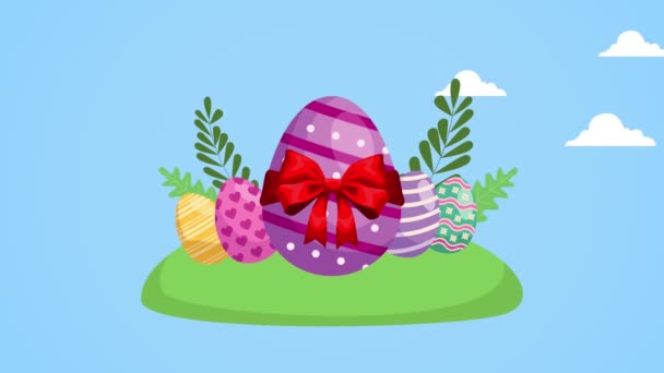 Frohe Ostern mit bemalten Eiern Szene — Stockvideo