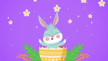 Mutlu Paskalya günleri Yumurta boyalı şirin bir tavşan