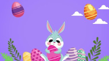 Mutlu Paskalya günleri Sevimli tavşan sarılan yumurtalar