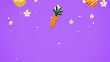 Havuç ve yumurtalarla dolu mutlu Paskalya günleri. Çiçek desenli.