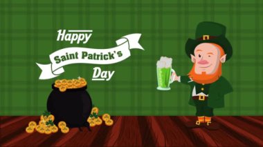 Mutlu Aziz Patricks Günü. Leprikon 'la birlikte bira ve hazine kazanı içiyorlar.