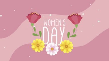 Güller ve sarı çiçeklerle dolu mutlu kadınlar günü kartpostalları