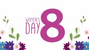 Çiçekli mutlu kadınlar günü kartı ve sekiz numara.