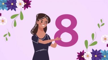 Sekiz numarayı kaldıran kadınla mutlu kadınlar günü kartı.