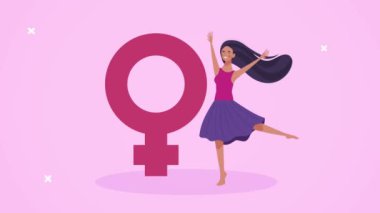 Mutlu kadınlar günü kartı. Kadın dansı ve kadın cinsiyeti.