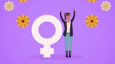 Kutlayan kadın ve kadın cinsiyet sembollü mutlu kadınlar günü kartı.