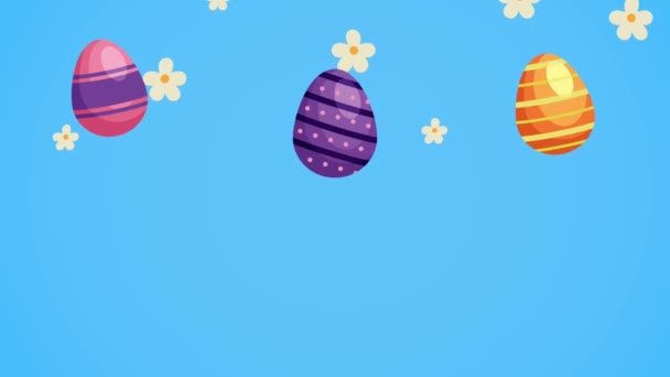 Frohe Ostern mit bemalten Eiern und Blumenmuster — Stockvideo