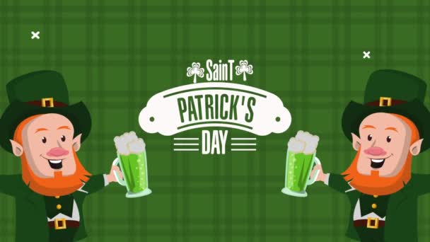 Feliz santo patricks día letras con leprechaun beber cerveza — Vídeos de Stock