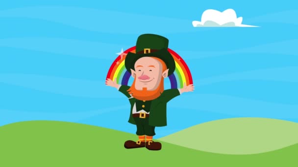 Heureux saint patricks jour leprechaun avec arc-en-ciel dans le domaine — Video