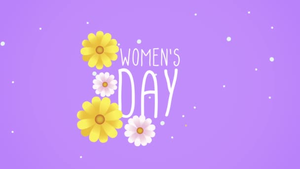 Happy womens day lettering card with yellow flowers — Stock Video