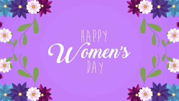 Щасливий жіночий день листівка з квітами навколо рамки — стокове відео