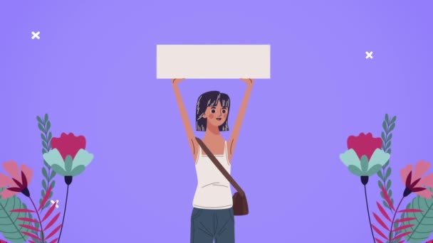 Cartão de dia feliz das mulheres com bandeira de elevação da mulher — Vídeo de Stock