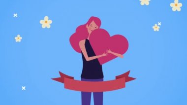 Mutlu kadınlar günü kartı. Kalbini kaldıran ve çiçek desenli.