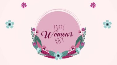 Yuvarlak çerçeveli çiçekli mutlu kadınlar günü harf kartı