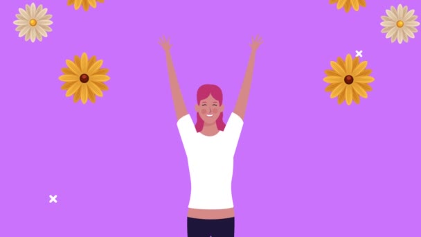 Wanita bahagia kartu hari dengan wanita merayakan dan bunga musim semi — Stok Video