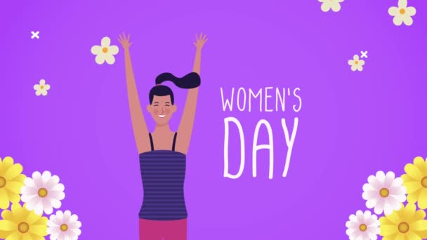 축하하고 꽃을 꽂아 주는 행복 한 여인들의 날 문자 카드 — 비디오