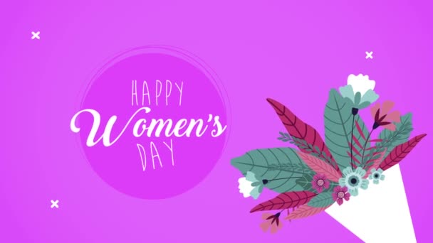 Щасливий жіночий день листівка з квітковим букетом — стокове відео