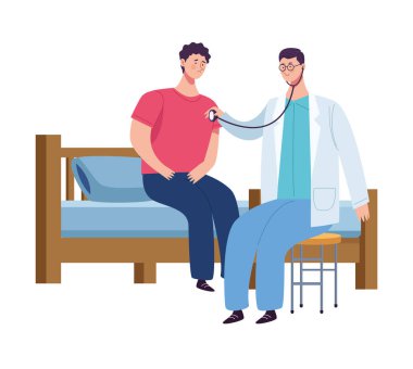 Steteskoplu doktor hastayı muayene ediyor.