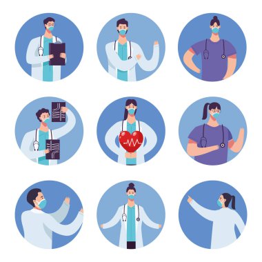 Bir sürü doktor maske takıyor.