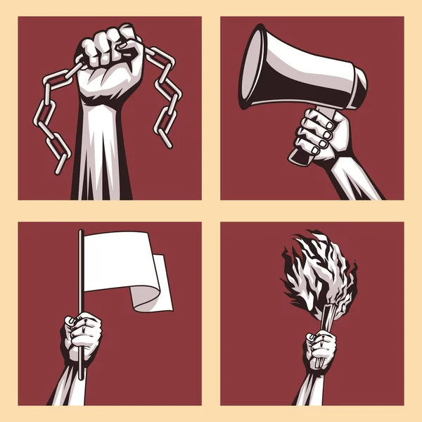 Vier Hände protestieren — Stockvektor
