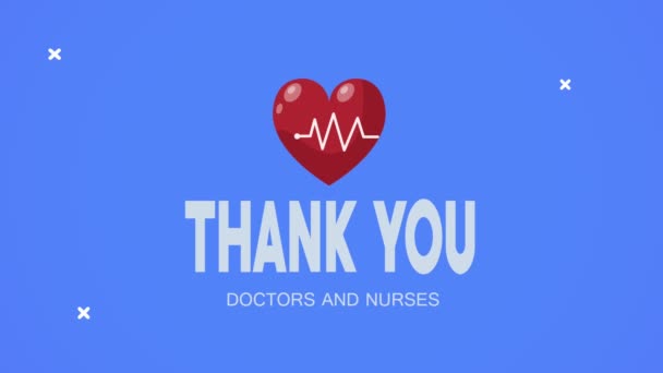Obrigado médicos e enfermeiros lettering com coração cardio — Vídeo de Stock
