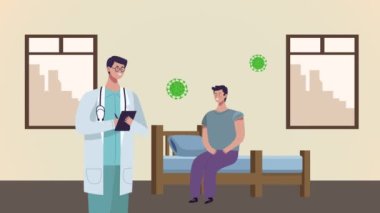 Profesyonel doktor ve hasta yatak odasında.