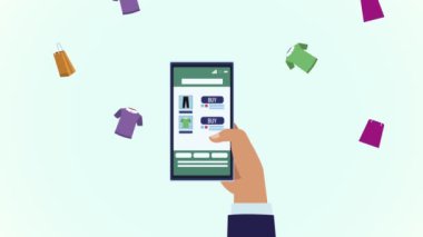 akıllı telefon ve ekommerce simgeleri kullanan el