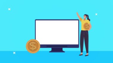 Bozuk paraları ve masaüstünü olan kadın işçi