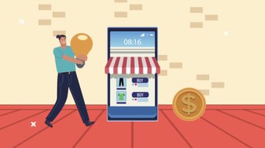 Ampullü ve akıllı telefonlu işçi.