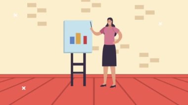 Kağıt tahtasında istatistik çubuğu olan kadın işçi