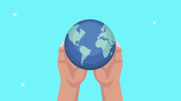 Mãos levantando planeta terra mundo — Vídeo de Stock