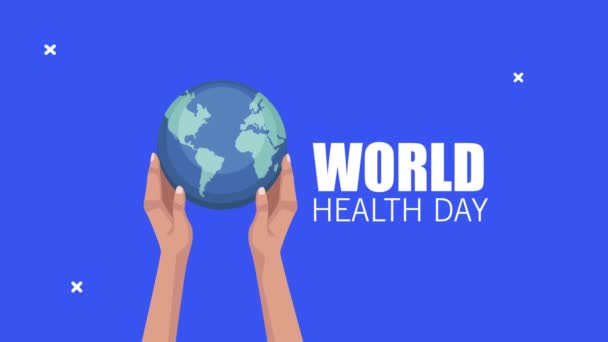 World healthy day lettering with hands lifting earth planet — Stock Video